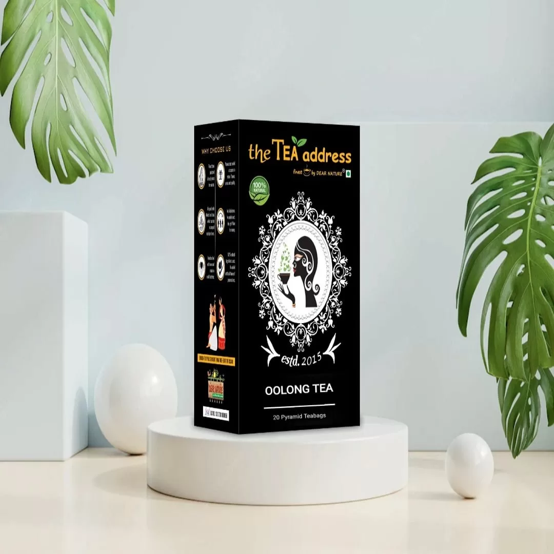 image of oolong tea in carton packing of 20 pyramid teabags