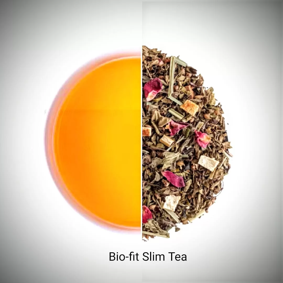 image of ingredients of bio-fit slim tea leaves and liquor