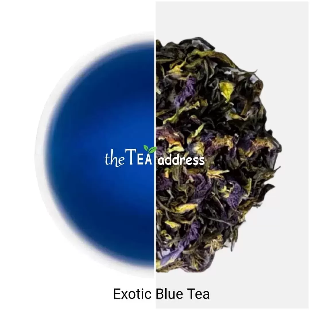 image of exotic blue tea leaves and liquor