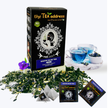 teabags of exotic blue tea