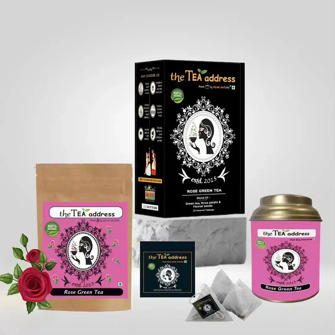 image of different packings of rose green tea arrangement