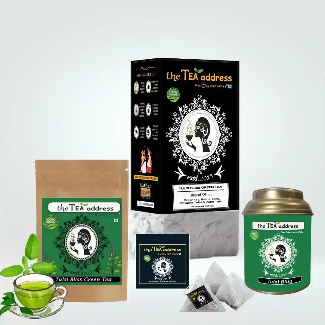 image of tulsi bliss green tea in different packings