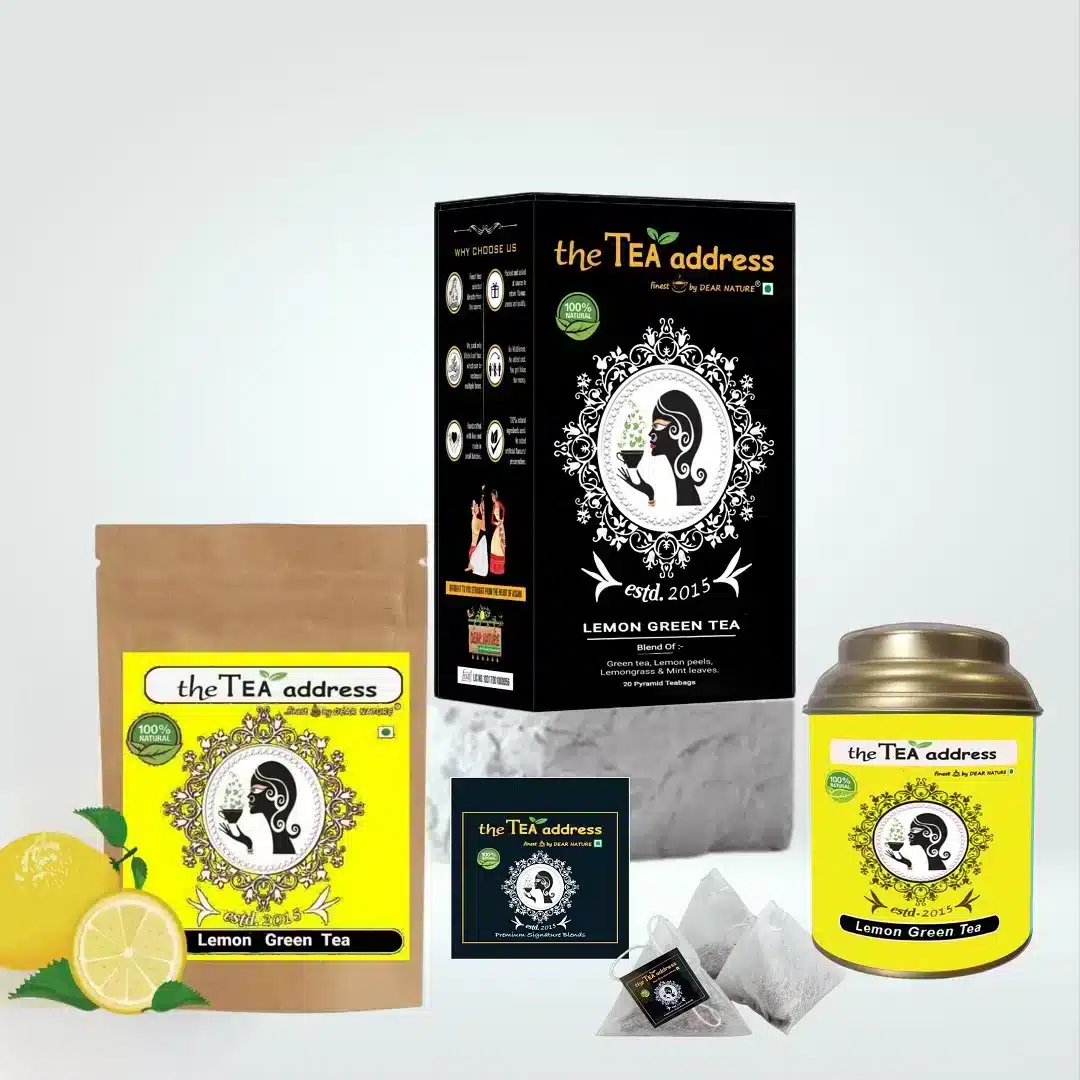 image of arrangement of lemon green tea in different packings