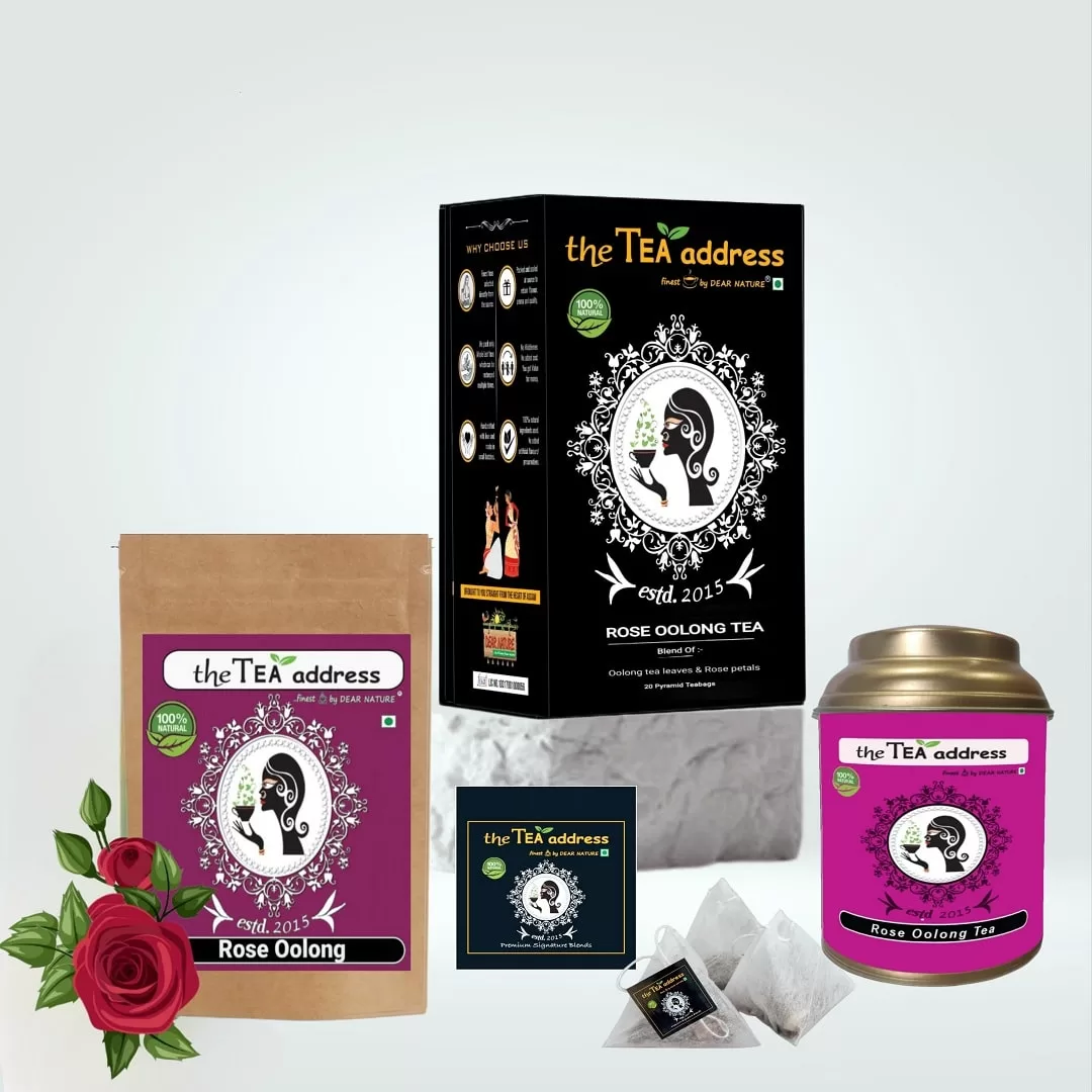 image of rose oolong tea in different packing