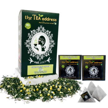 teabags of chamomile green tea