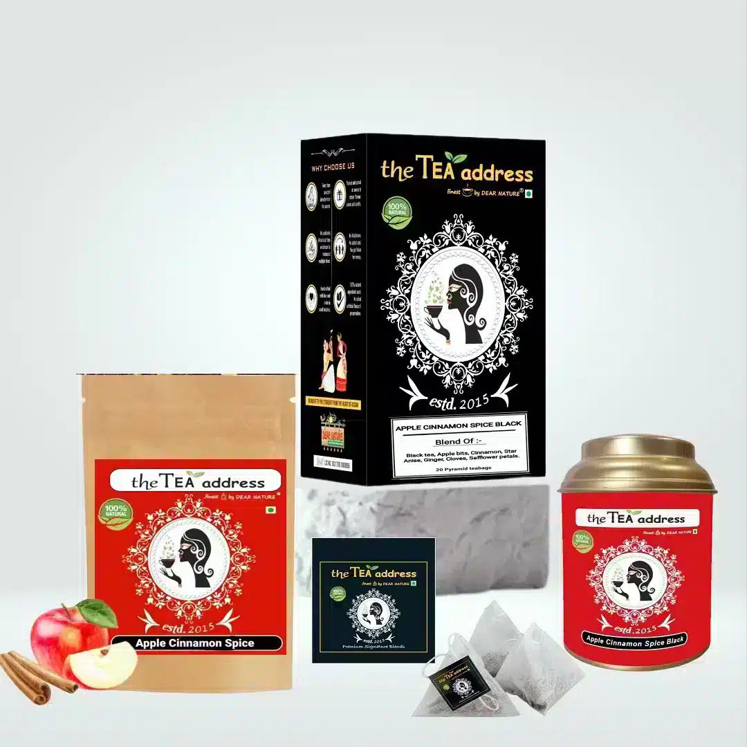 Image of different packings of apple cinnamon spice black tea