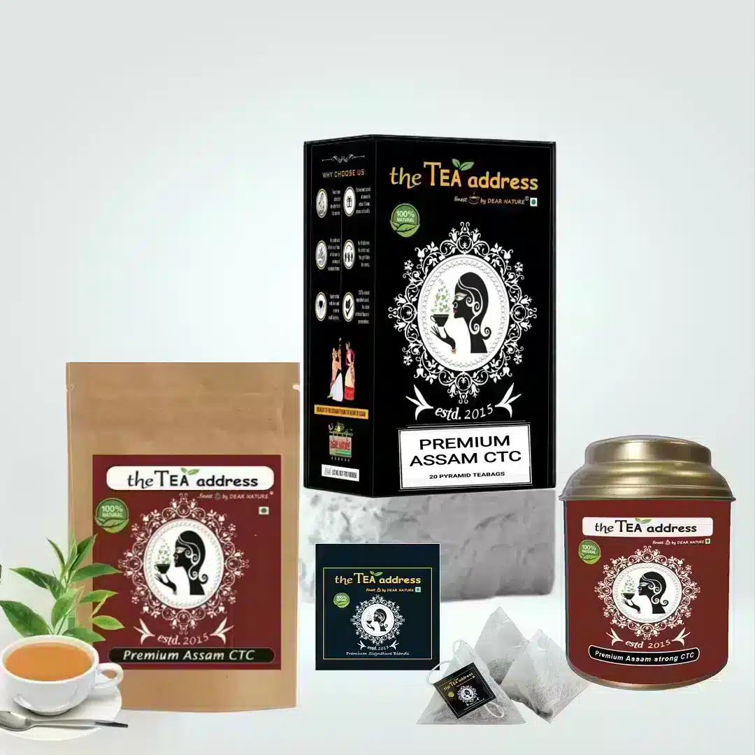 Image of premium Assam strong CTC tea packed in different varieties of packings