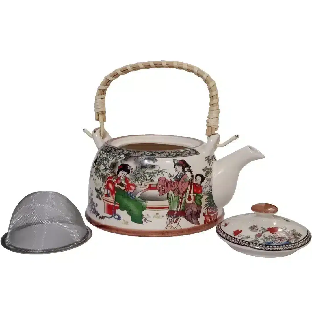 image of ceramic teapot with lid and strainer