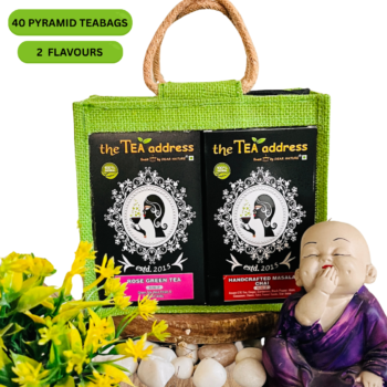 eco jutebage image of teabags combo of handcrafted masala chai and rose green tea