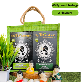 teabags of tulsi moringa magic and bio fit slim tea in eco jutebags