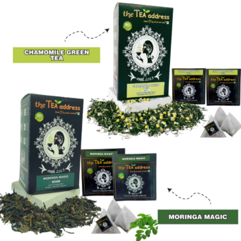 second image of teabags combo of chamomile green tea and tulsi moringa magic