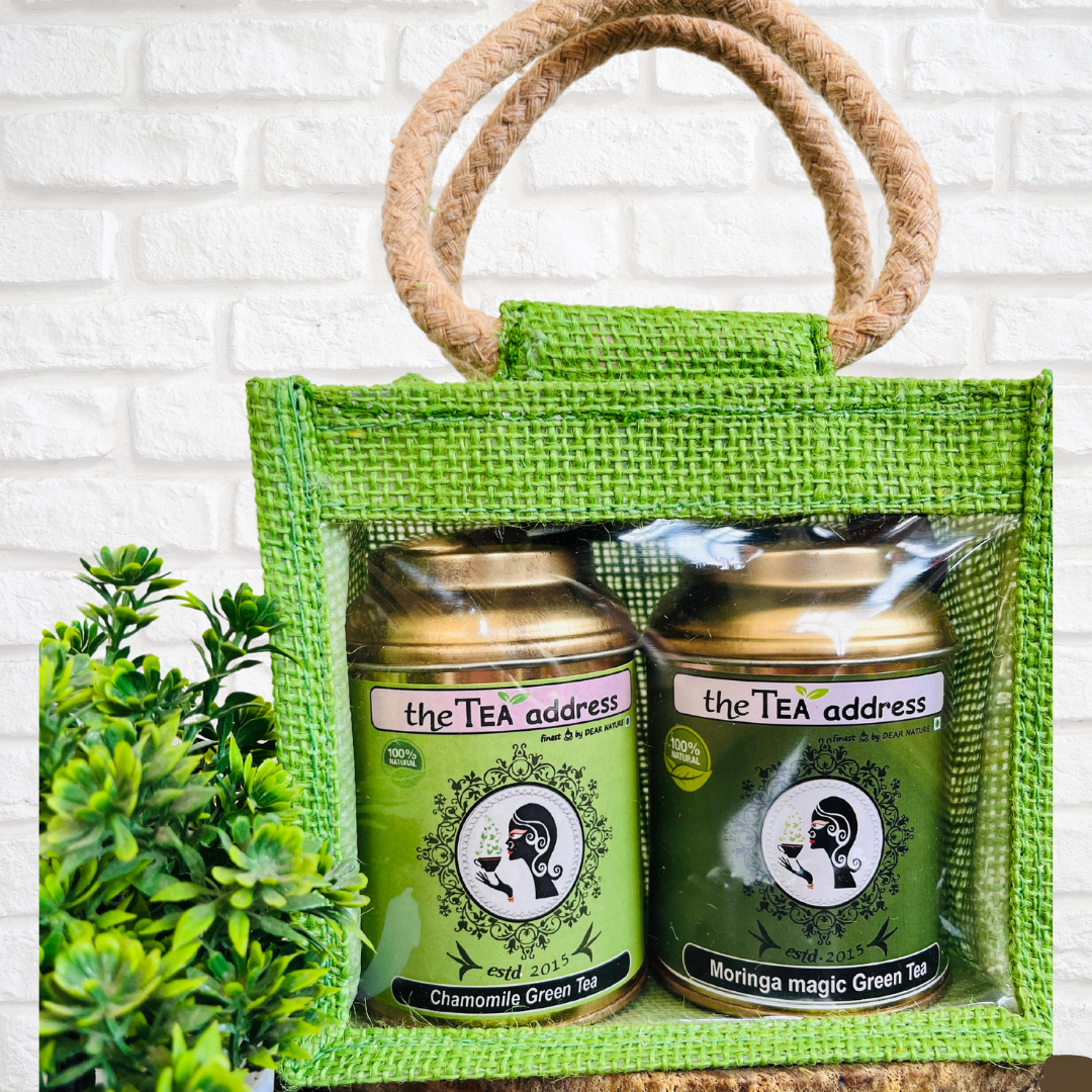 eco jutebag with golden tins