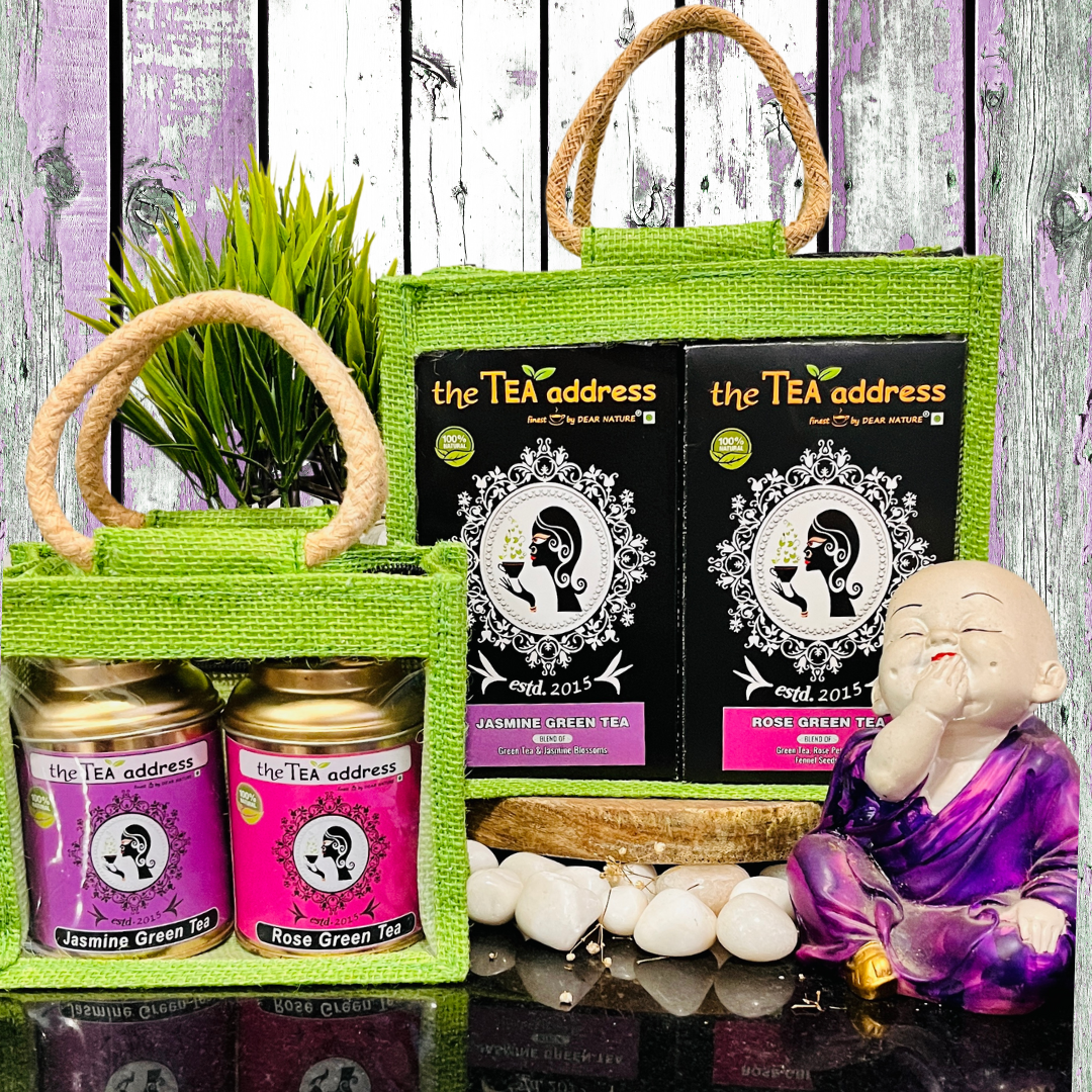 eco jutebag gift bags of tea