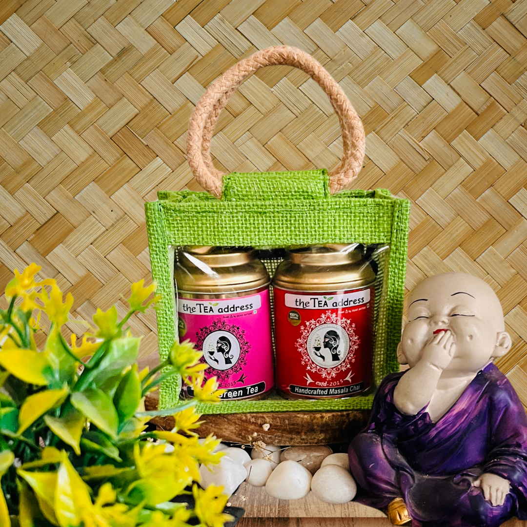 eco jute bag gift packs of tea