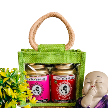 eco jutebage image of tins combo of handcrafted masala chai and rose green tea